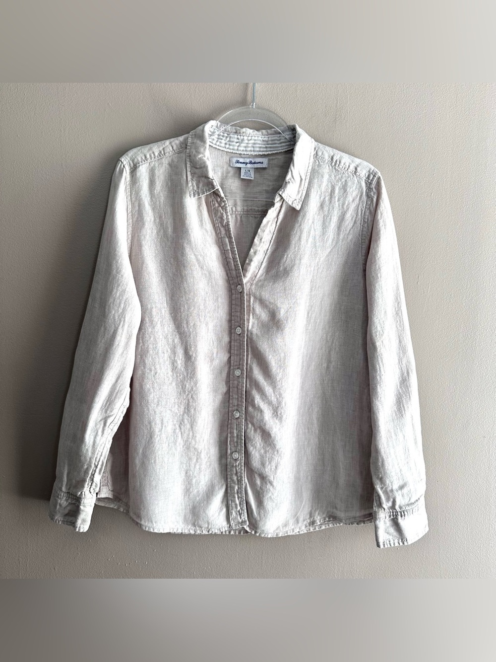 Tommy Bahama 100% Linen Beige Coastal Longsleeve Buttondown Shirt Womens Large